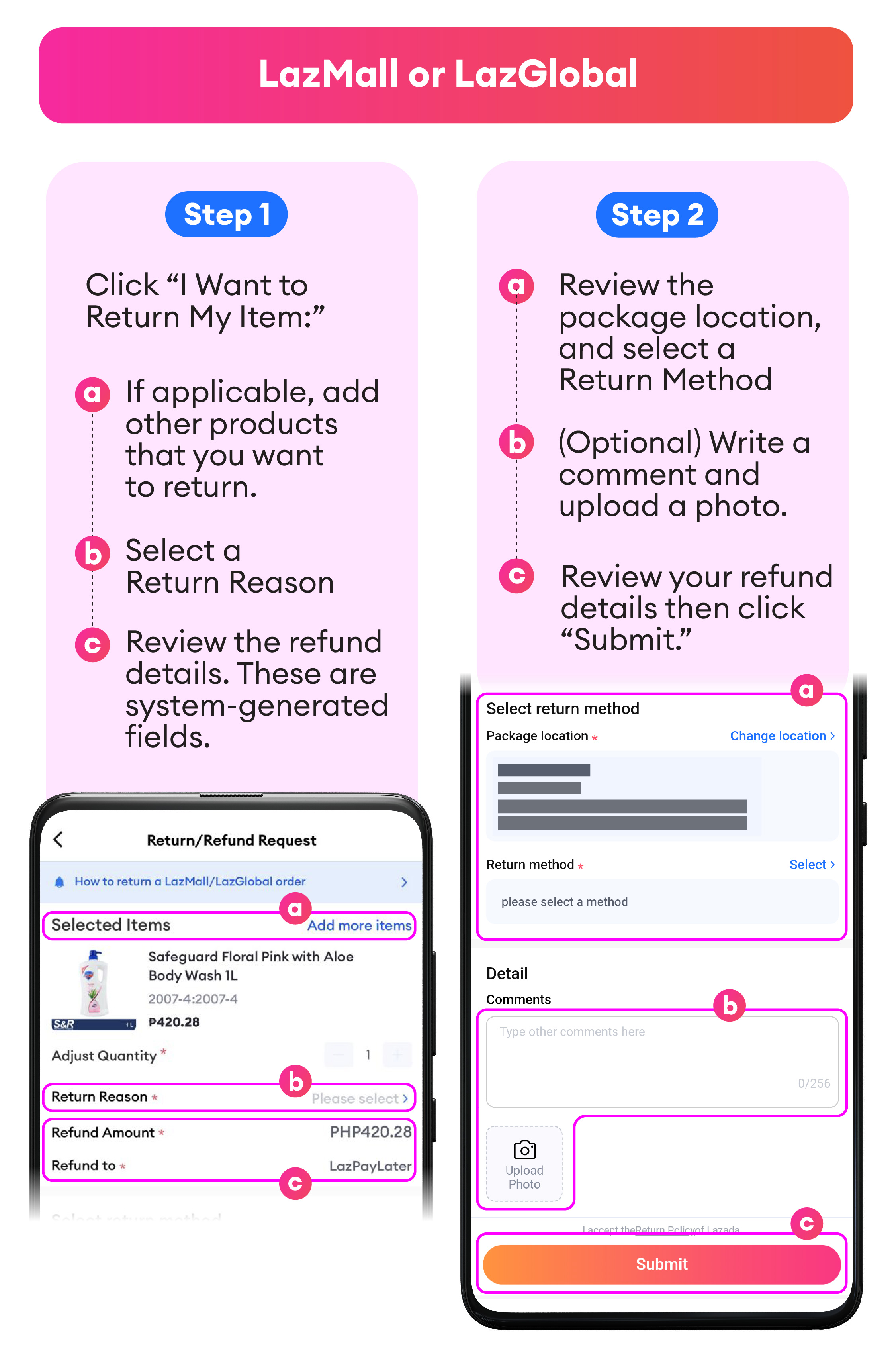 I need to return an item Lazada